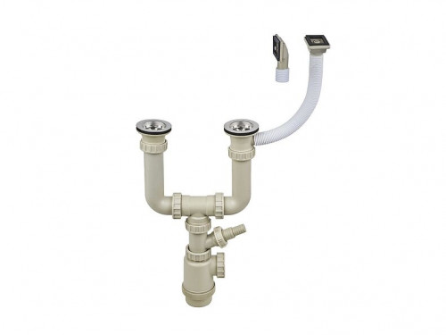Выпуск малый двойной с переливом в комплекте с сифоном S204 Выпуск малый двойной с переливом в комплекте с сифоном S204