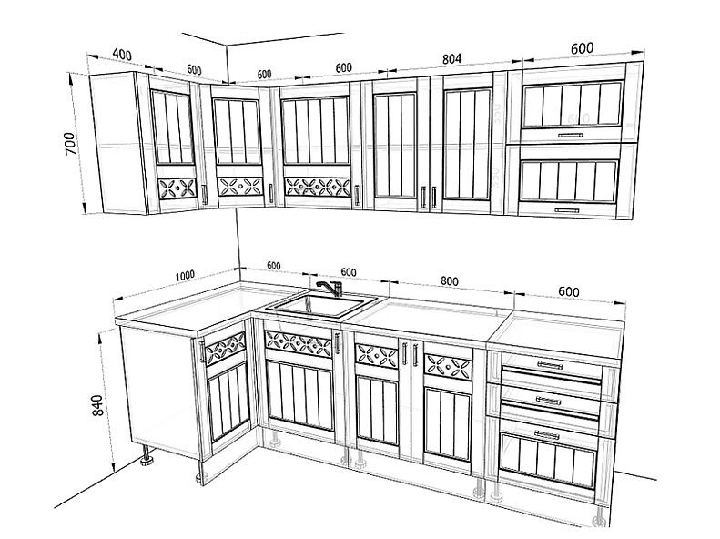 Кухня Камелия — длина 2,6 м ширина 1 м