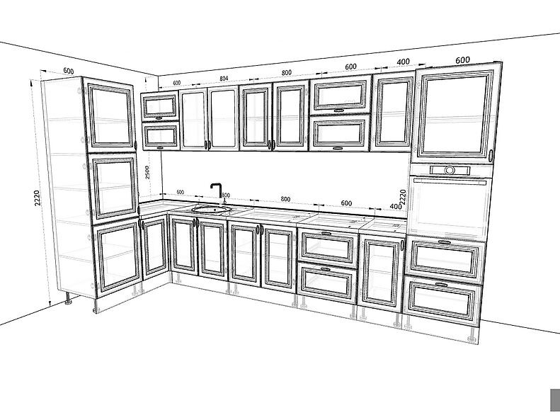 Кухня Ева — длина 3,8 м ширина 1,6 м