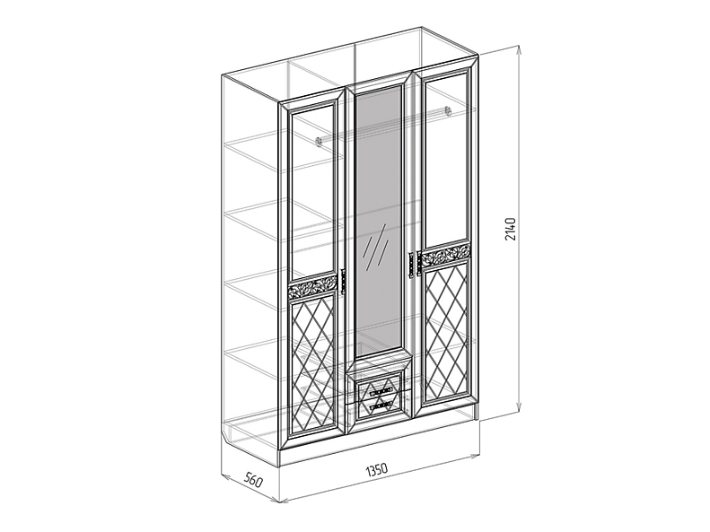 Шкаф 3-х створчатый Флоренция 135 см