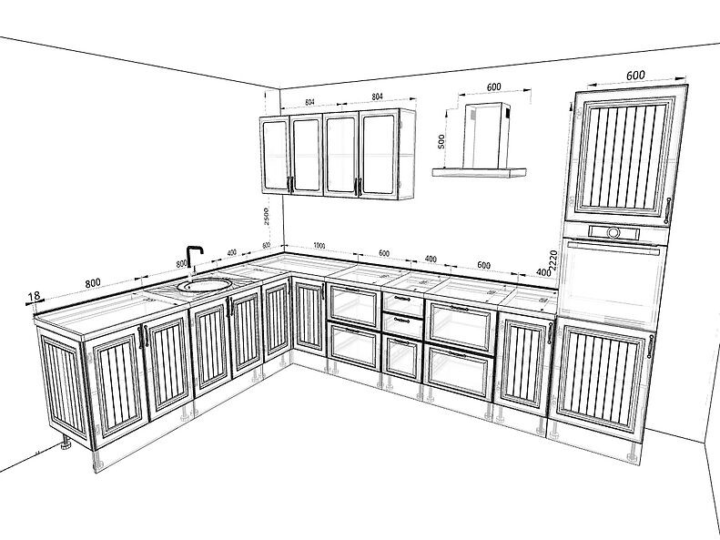 Кухня Принцесса — длина 3,6 м ширина 2,6 м