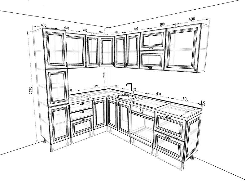 Кухня Ева — длина 2,6 м ширина 2,1 м