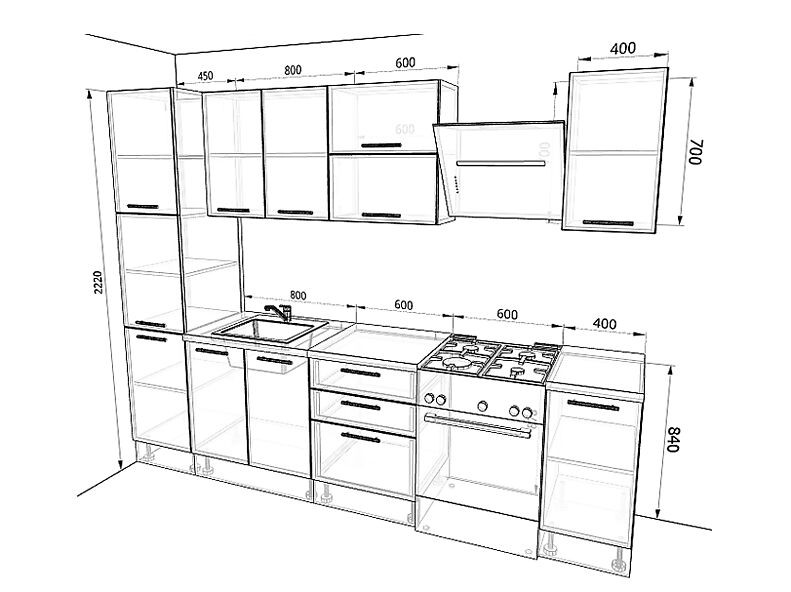 Кухня Оптима — длина 2,3 м