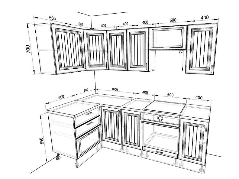Кухня Принцесса — длина 2,4 м ширина 1,2 м