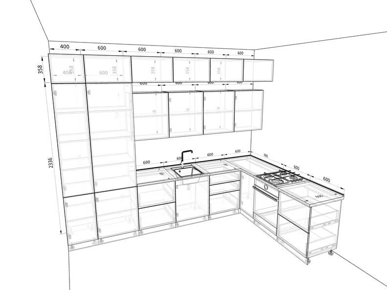Кухня Эстетик — длина 3,4 м ширина 2,2 м