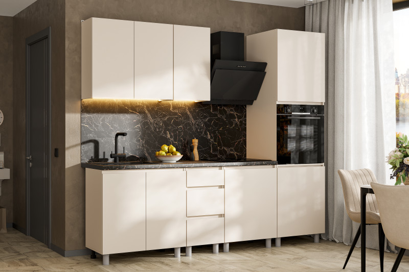 Модульная кухня "Рица" 2,4м, Меланж (со столешницей, черная) — фото 1 Модульная кухня "Рица" 2,4м, Меланж (со столешницей, черная) — фото 1