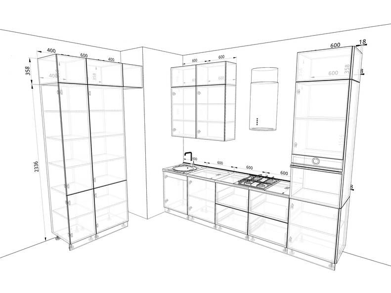 Кухня Эстетик — длина 3 м ширина 1,4 м