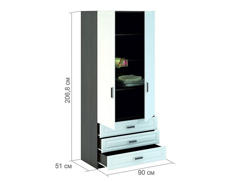 ШК-905 (шкаф 2-х створчатый бельевой с ящиками) Прага 90 см ШК-905 (шкаф 2-х створчатый бельевой с ящиками) Прага 90 см
