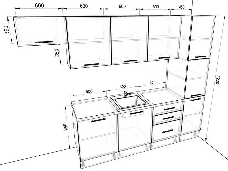 Кухня Оптима — длина 2,9 м