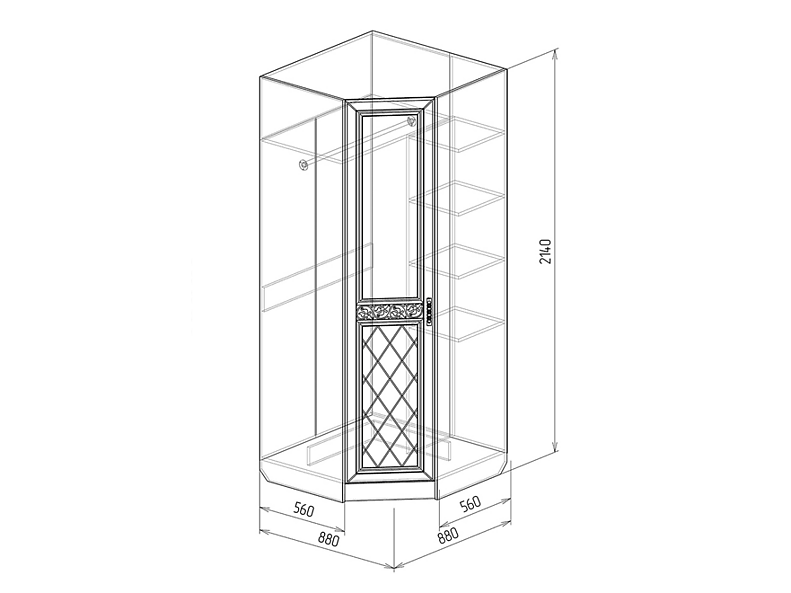 Шкаф угловой ** (правый) Флоренция 88 см
