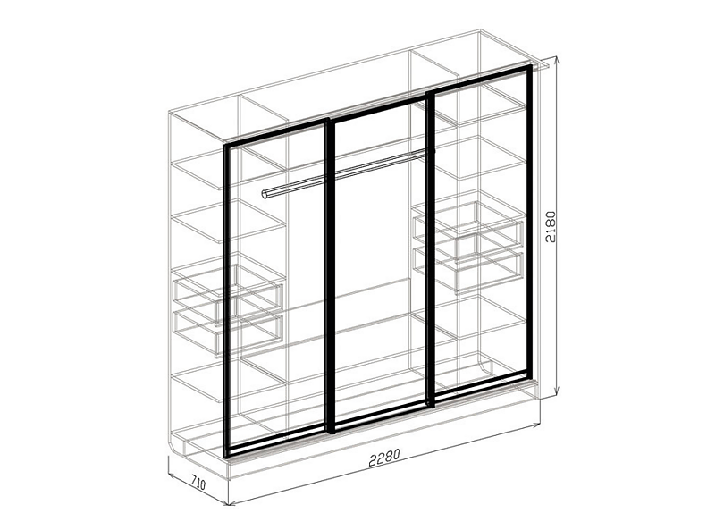 Шкаф 3х купе (зеркало+пастель мокко) Роберта 228 см